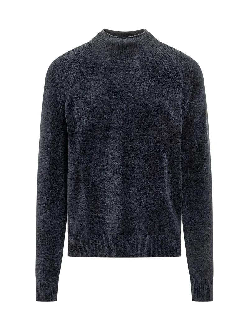 Maglione Girocollo in Lana Blu Effetto Velluto RRD