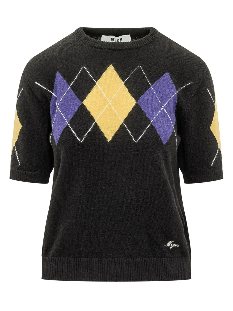 Maglia a Maniche Corte con Motivo Argyle