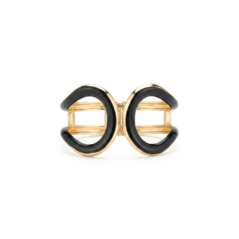 Bracciale rigido con dettaglio smaltato - Nero