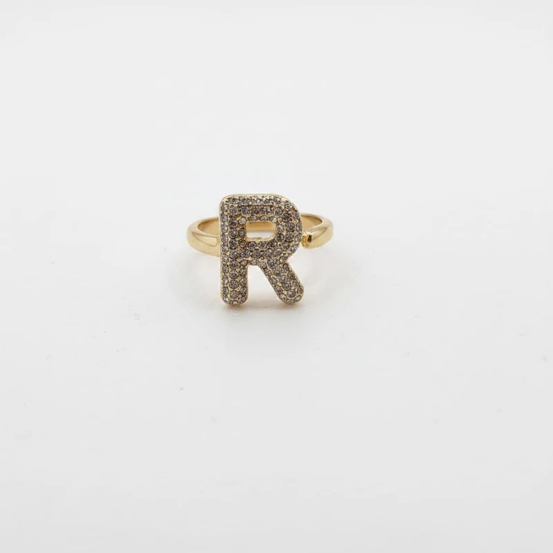Anello lettera con strass regolabile - Var 6