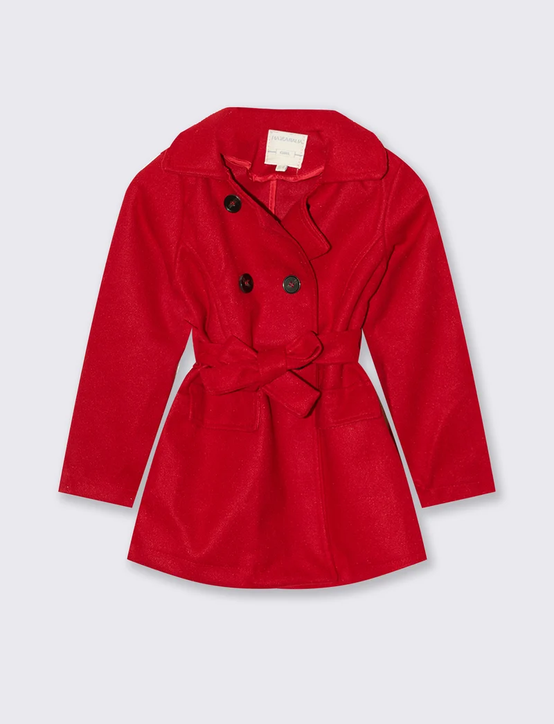 Cappotto in panno morbido con cintura - Rosso