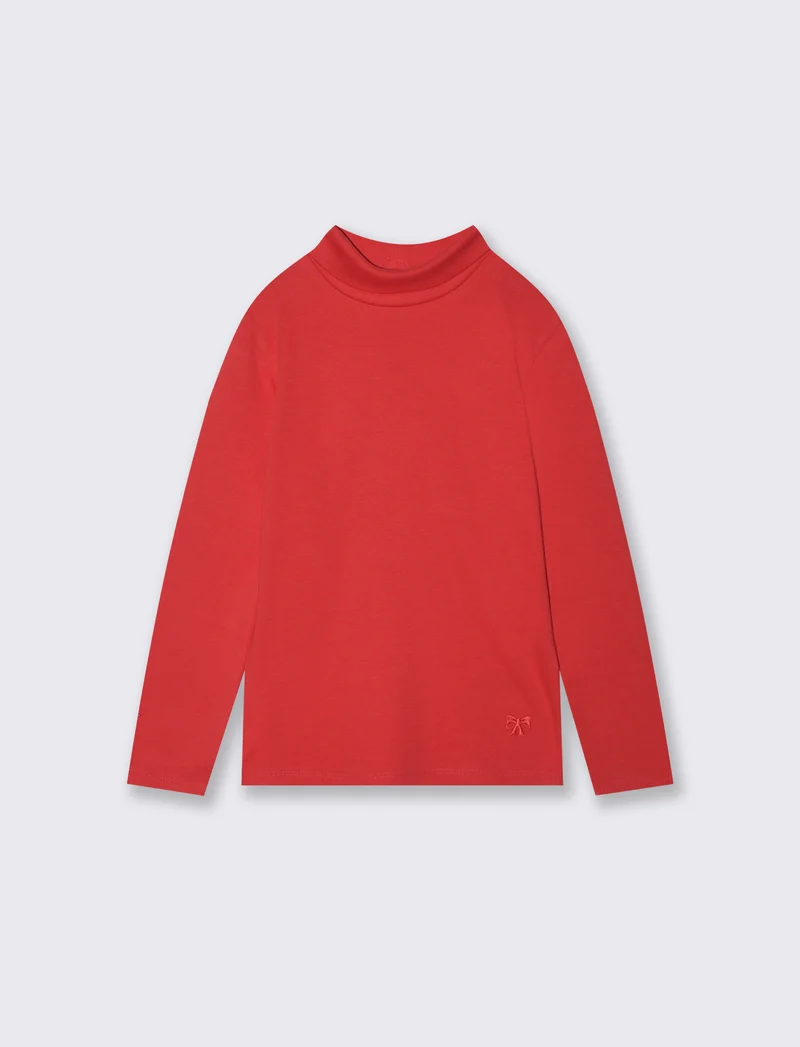 T-shirt collo alto manica lunga interlock - Rosso