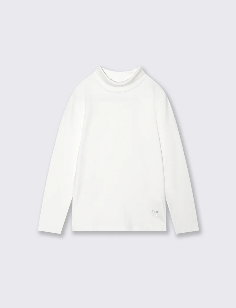 T-shirt collo alto manica lunga interlock - Bianco latte