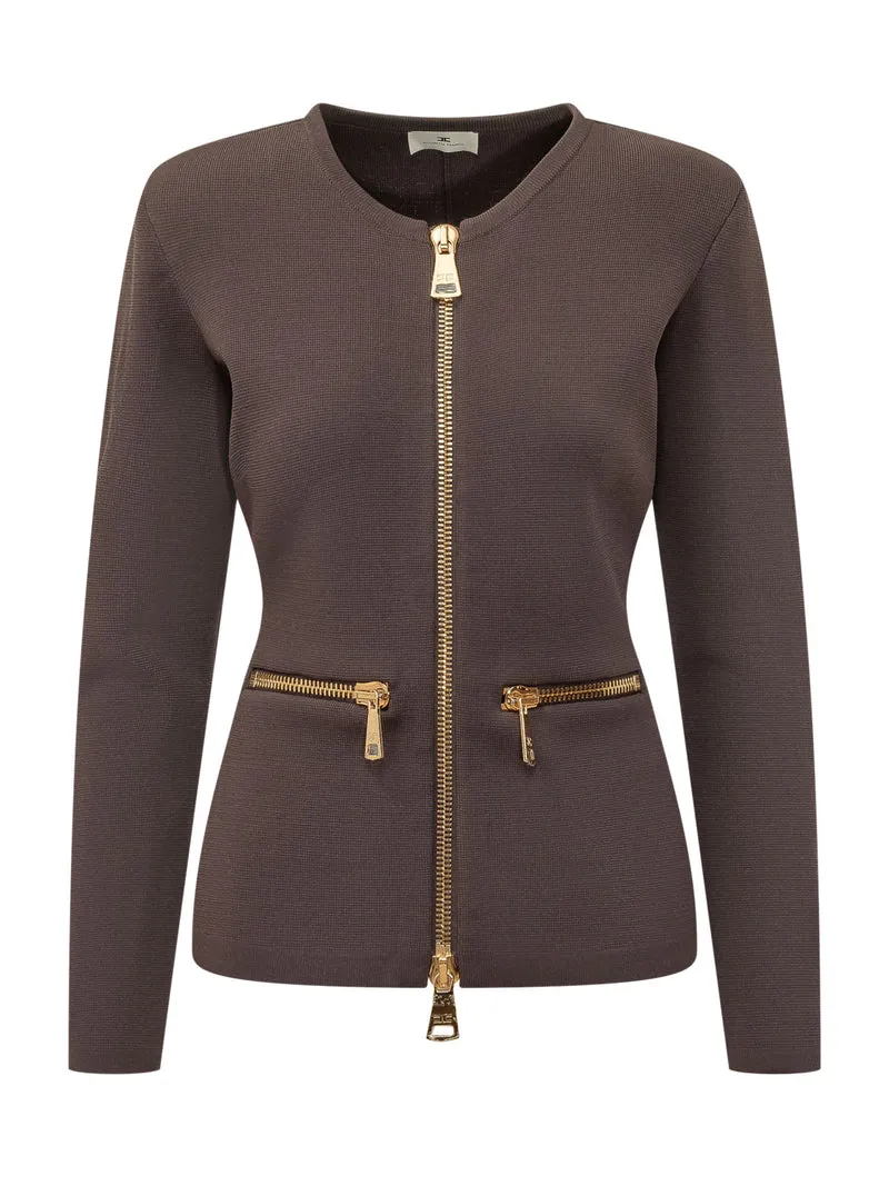Cardigan con Zip Frontale e Tasche