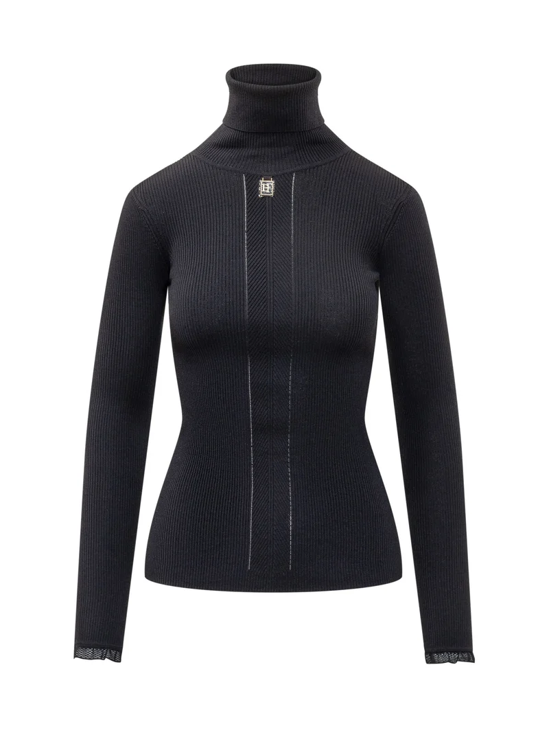 Maglia a Coste con Collo Alto