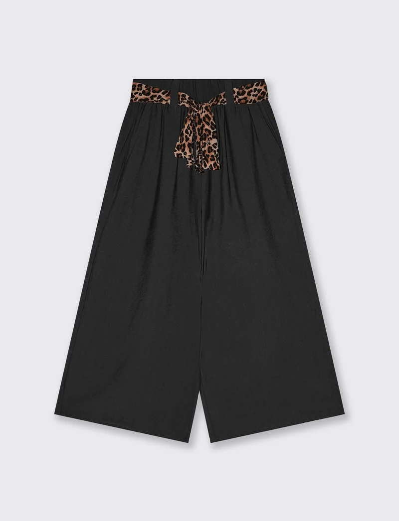 Pantalone ampio con elastico e cintura animalier - Nero