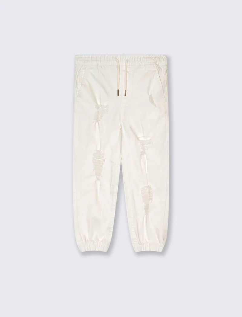 Jogger in drill di cotone da bambino - Bianco latte