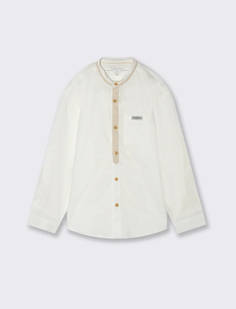 Camicia con profili in misto lino da bambino - Bianco latte