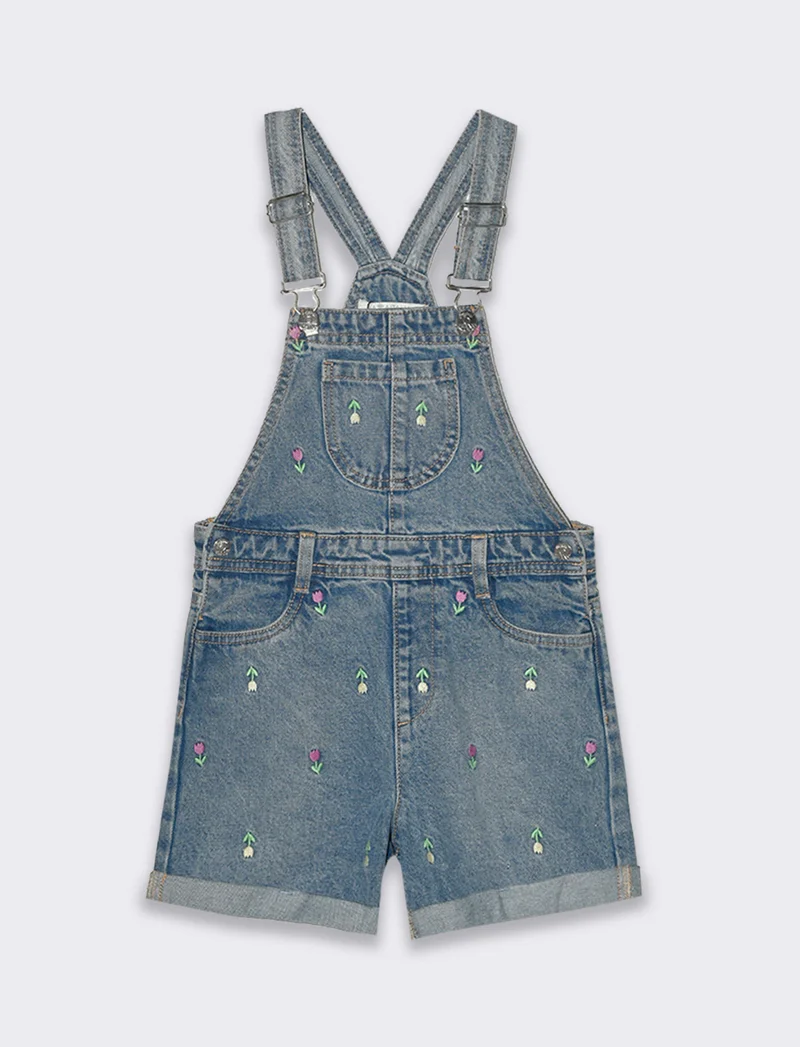 Salopette in denim con ricami da bambina - Denim