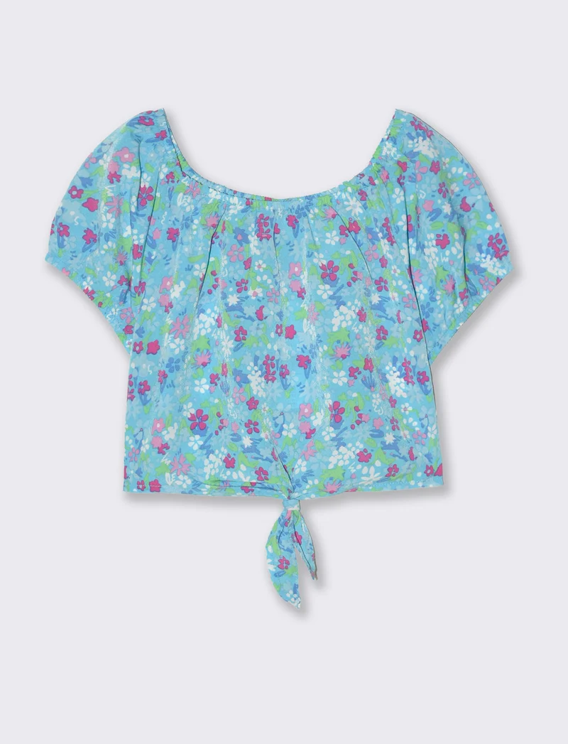 Camicia con nodo da bambina - Turchese