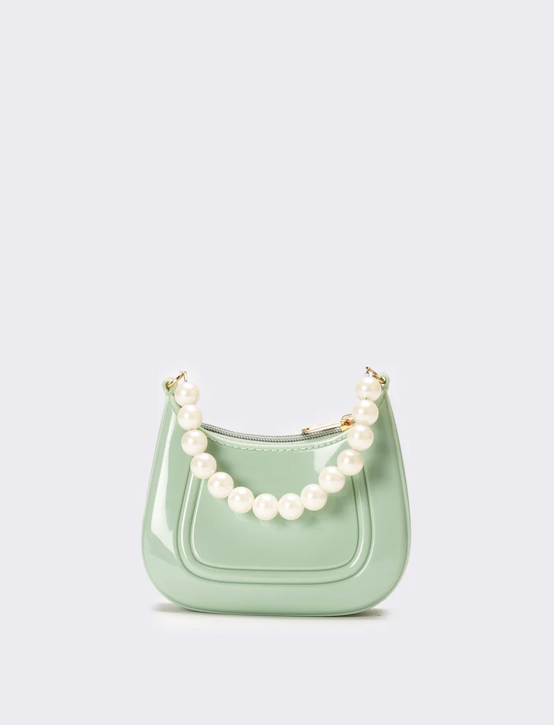 Borsa bambina con manico perle - Verde