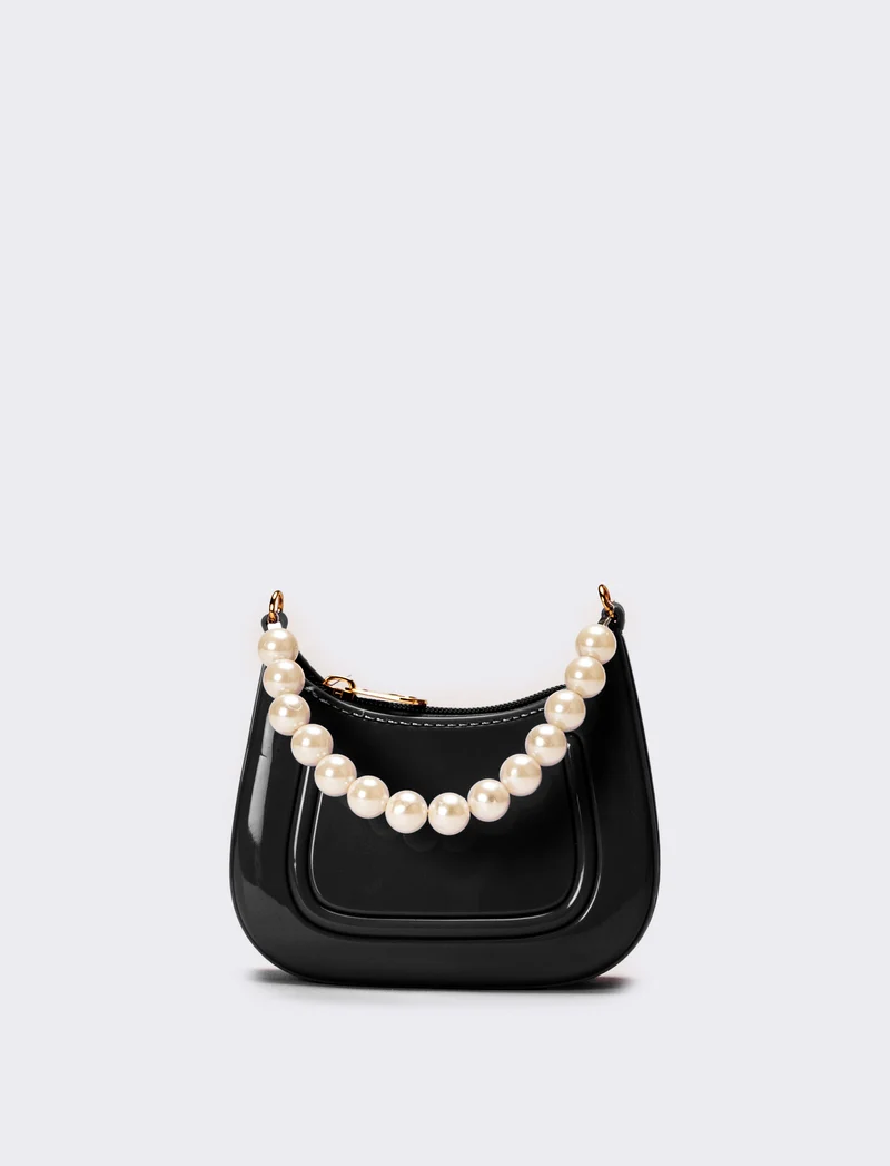 Borsa bambina con manico perle - Nero