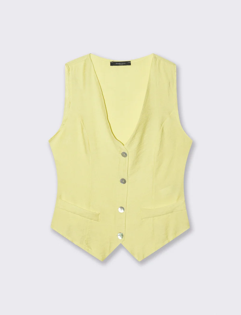 Gilet con bottoni in viscosa - Giallo
