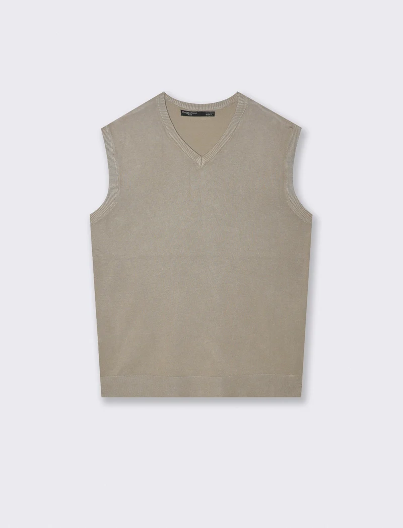 MAGLIA SENZA MANICHE SCOLLO A V - Beige