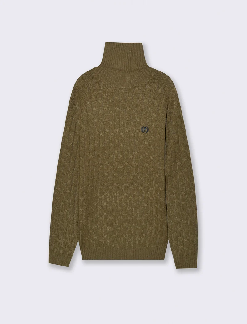 MAGLIA COLLO ALTO A TRECCE - Grigio fango