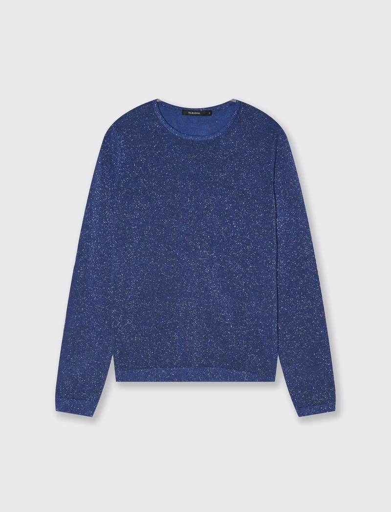 PULLOVER CON TESSUTO CON FIBRA EFFETTO METALLO - Blu scuro