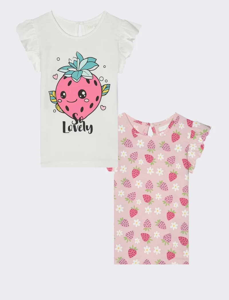 T-shirt bipack con rouches da neonata - Bianco