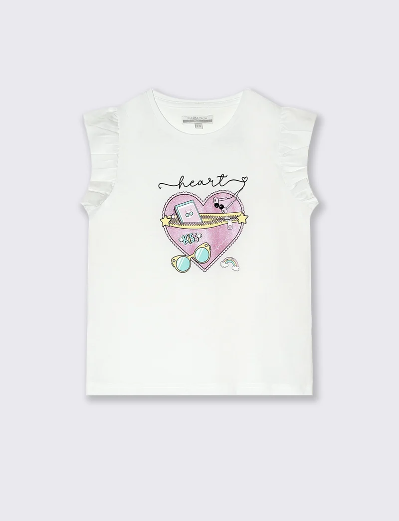 T-shirt estiva da bambina con stampa colorata - Bianco