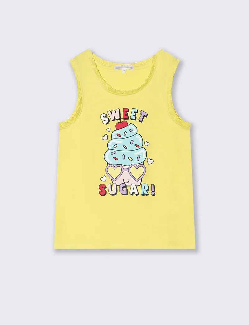 Canotta in cotone piccole rouches da bambina - Giallo limone