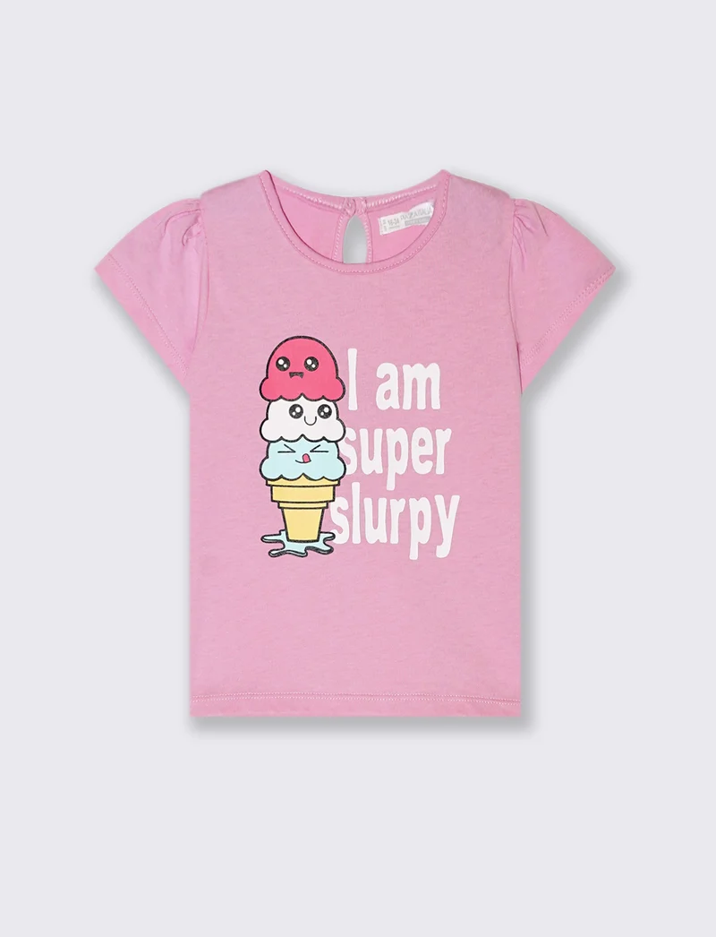 Maglia manica corta con stampa da neonata - Rosa