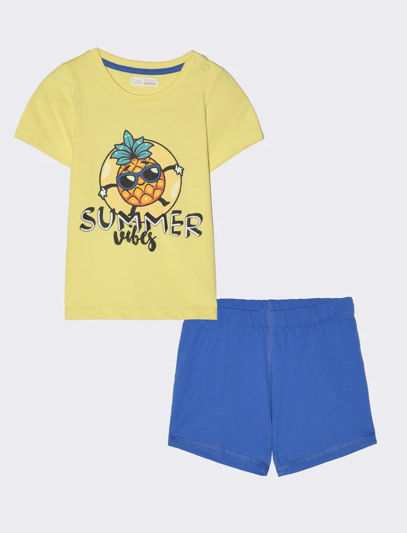 Completo maglietta e shorts da neonato - Giallo