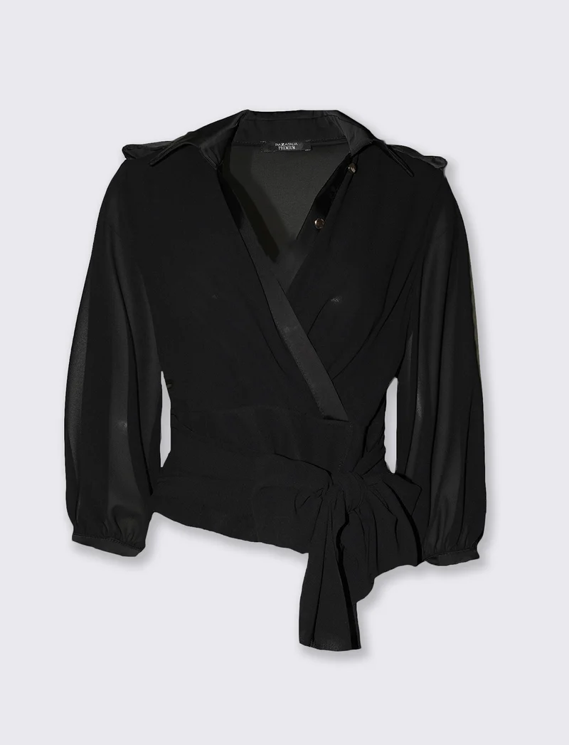 Casacca incrociata donna con dettagli - Nero