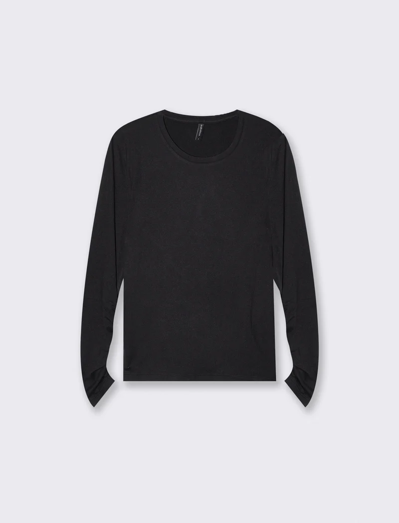 T-shirt basica manica lunga slim fit - Nero