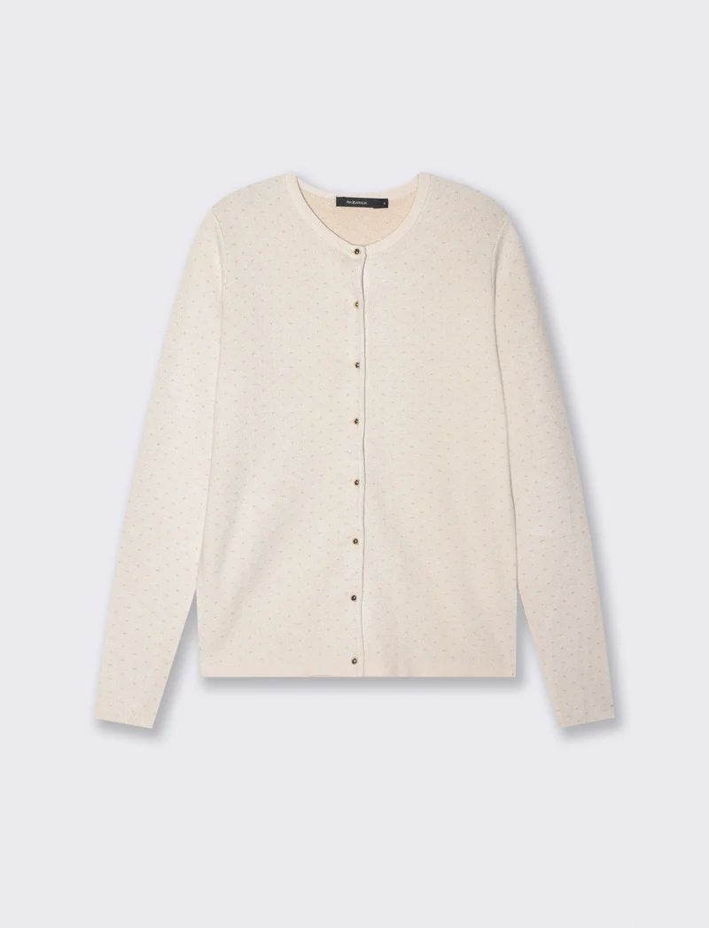 Cardigan girocollo con pois in lurex - Avorio