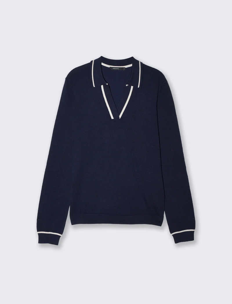 Polo a maniche lunghe con scollo a V - Blu
