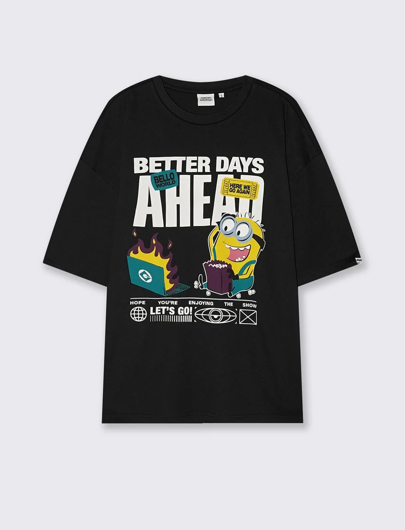 T-Shirt Minions Uomo Girocollo Boxy Fit - Nero
