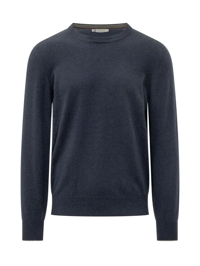 Pullover a Girocollo con Bordi a Coste