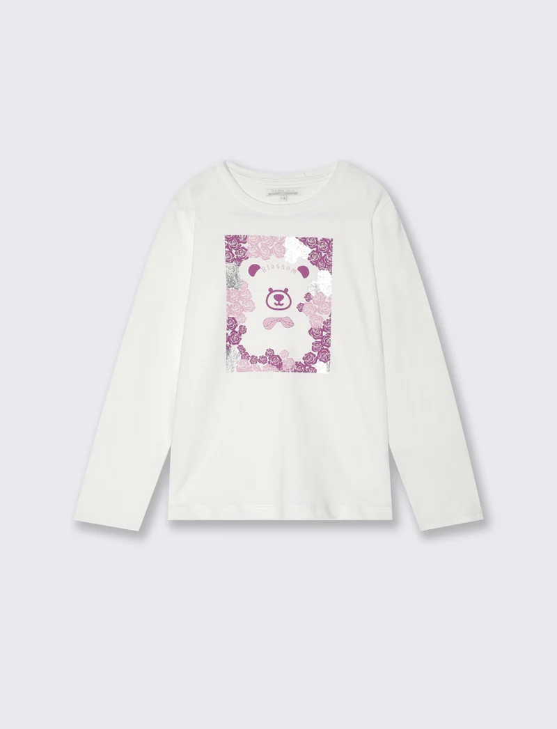 T-shirt in cotone manica lunga regolare - Bianco latte