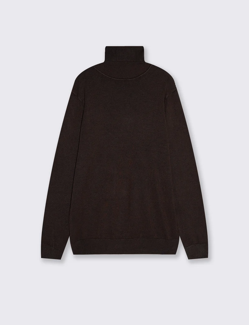 Maglia Collo Alto Misto Viscosa Basic - Moro