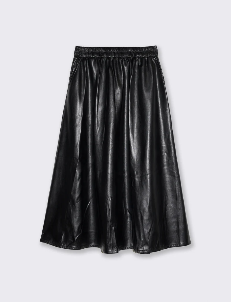 Gonna longuette in similpelle elegante - Nero