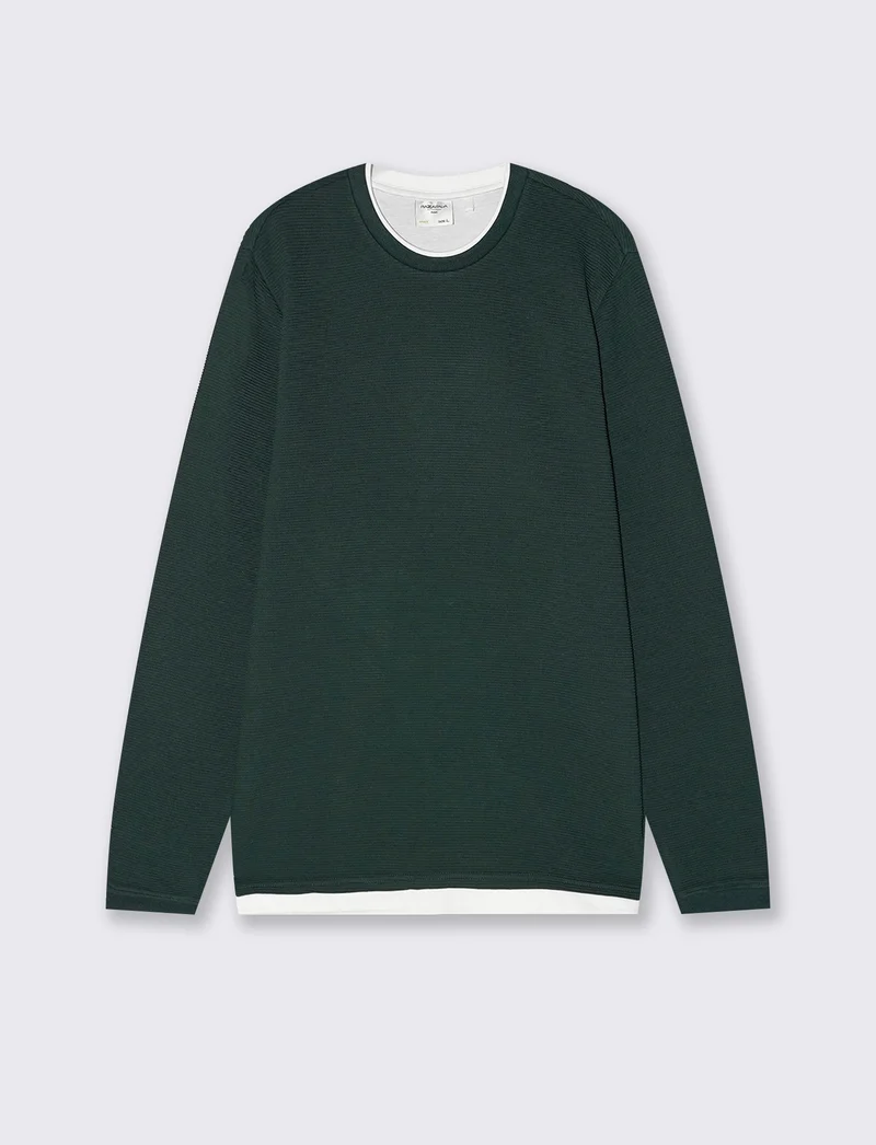T-shirt maniche lunghe con orli a contrasto - Verde scuro