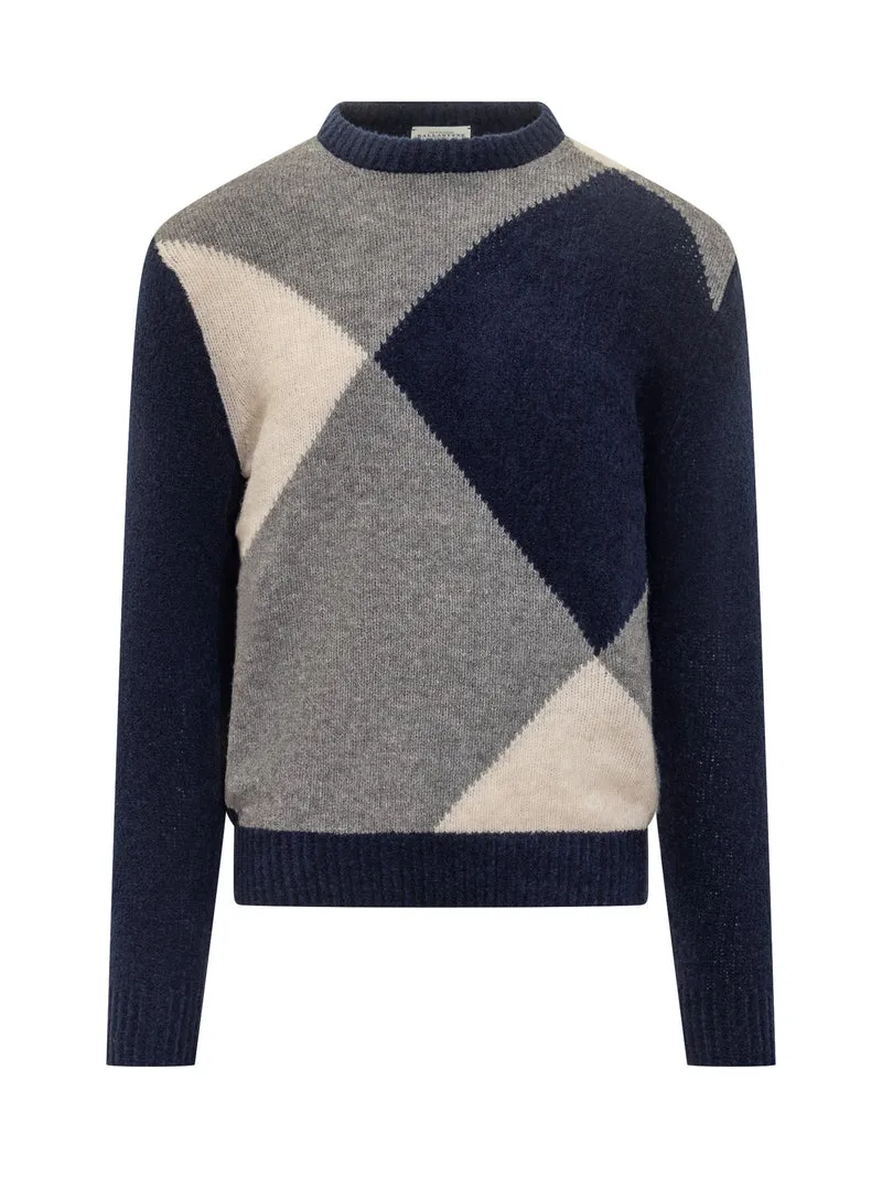 Maglione Ballantyne in Lana con Motivo Geometrico Blu e Grigio