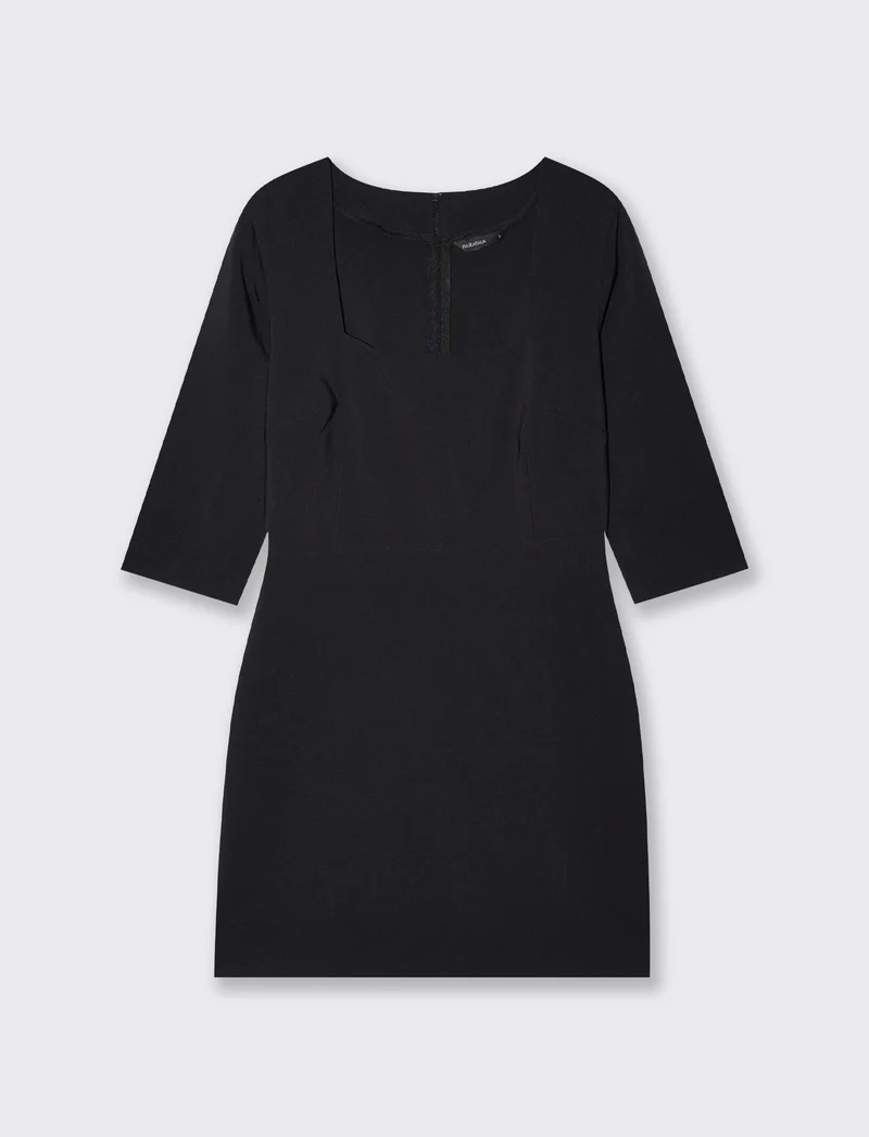 Vestito corto con scollo quadrato e manica tre quarti - Nero