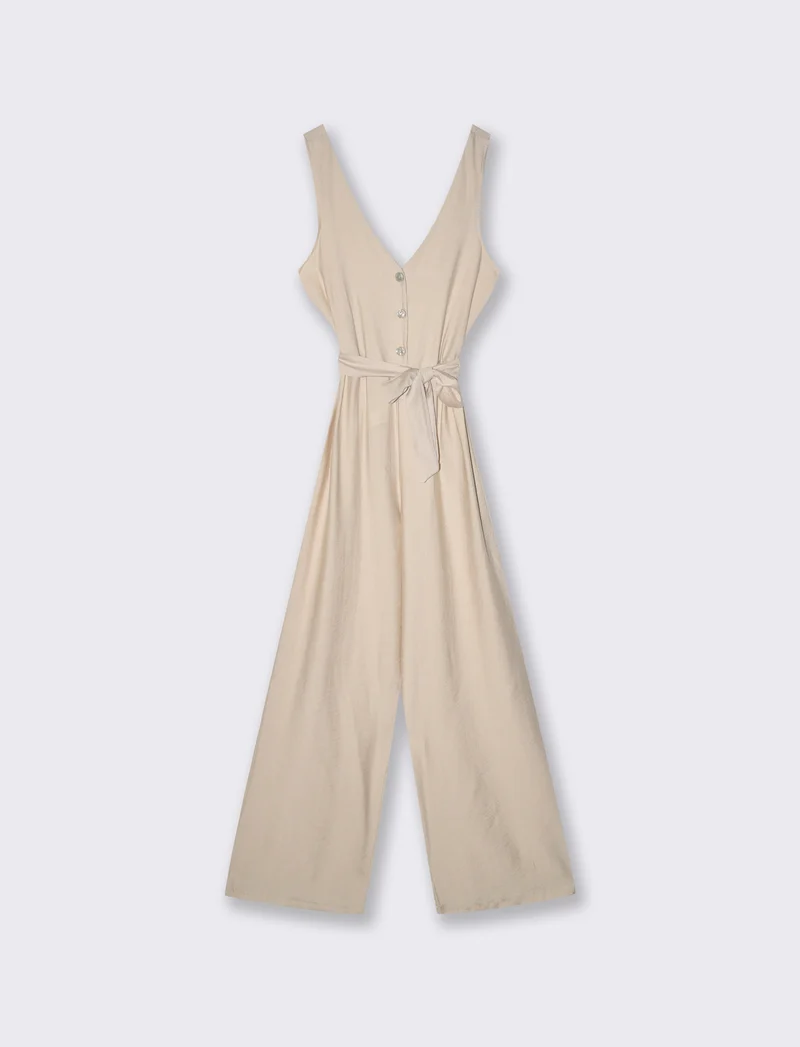 Tuta intera con cintura in vita donna - Beige
