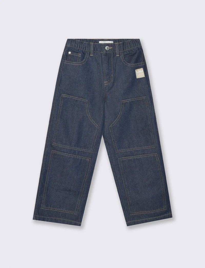 Jeans wide leg con maxi toppe retrò - DENIM SCURO