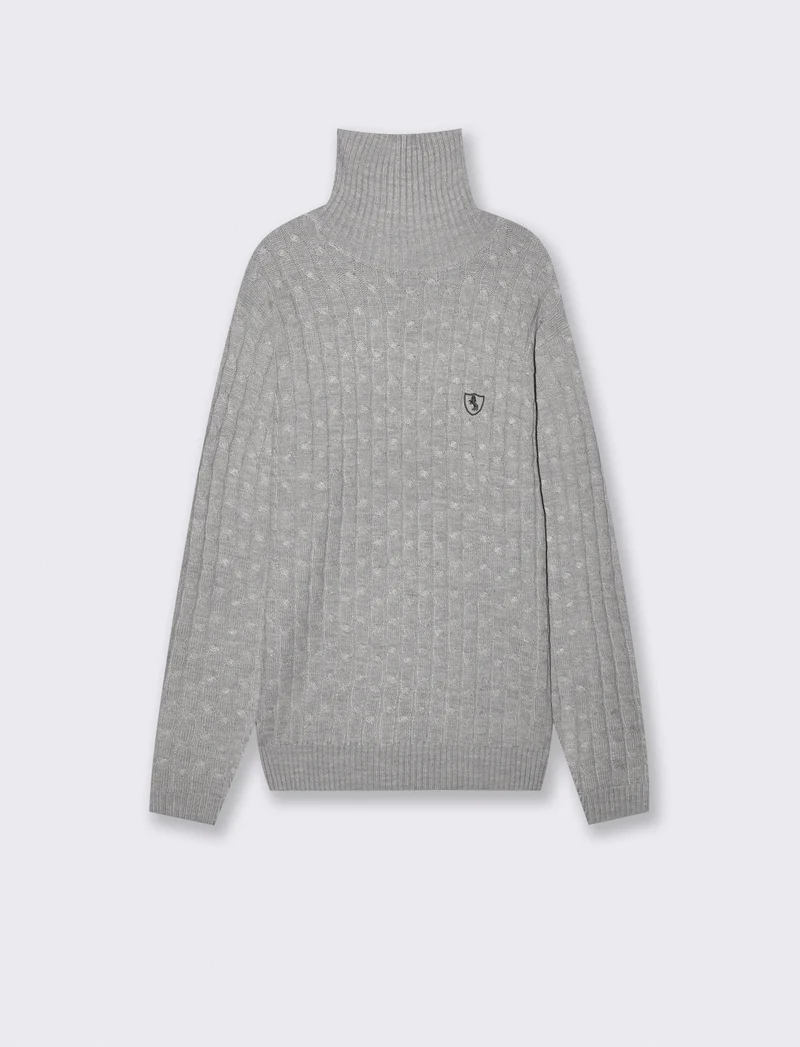 Maglia dolcevita a trecce con ricamo - Grigio mel.