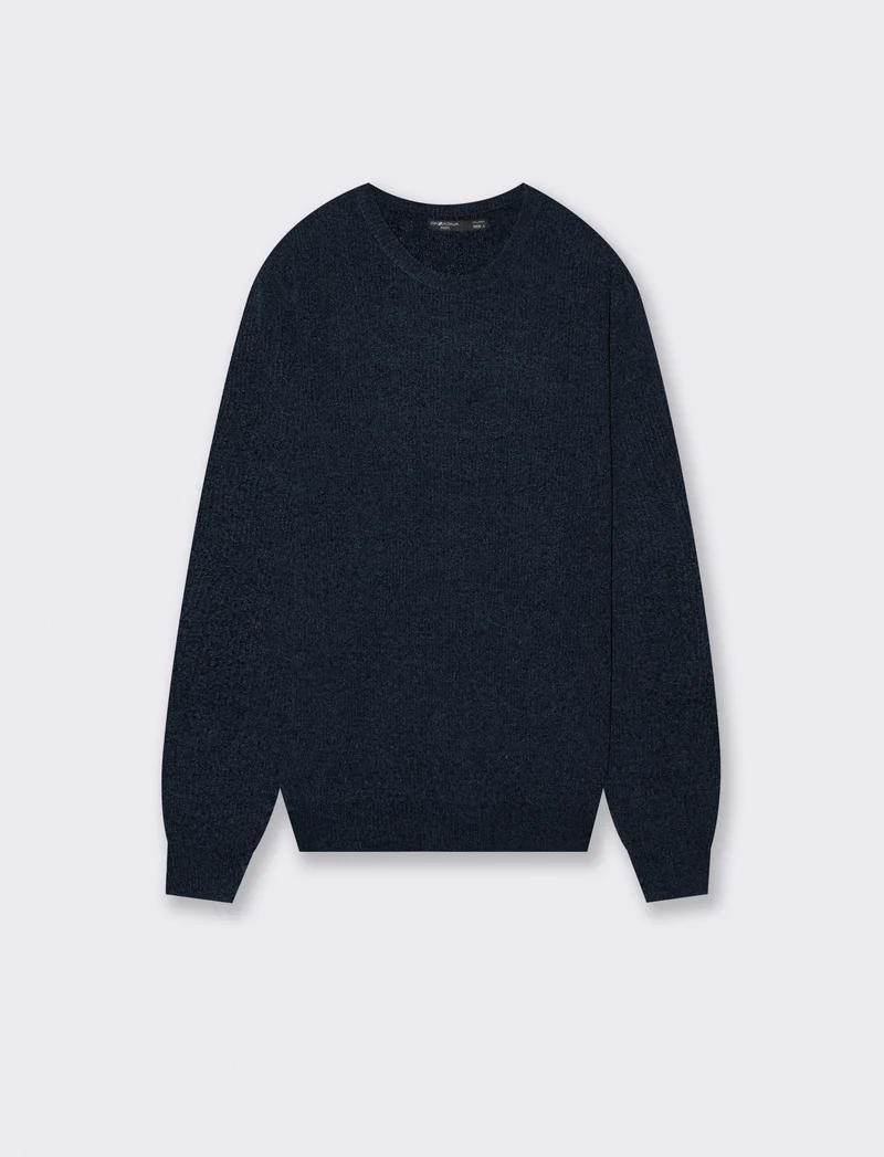 Maglia girocollo in ciniglia a coste - Blu
