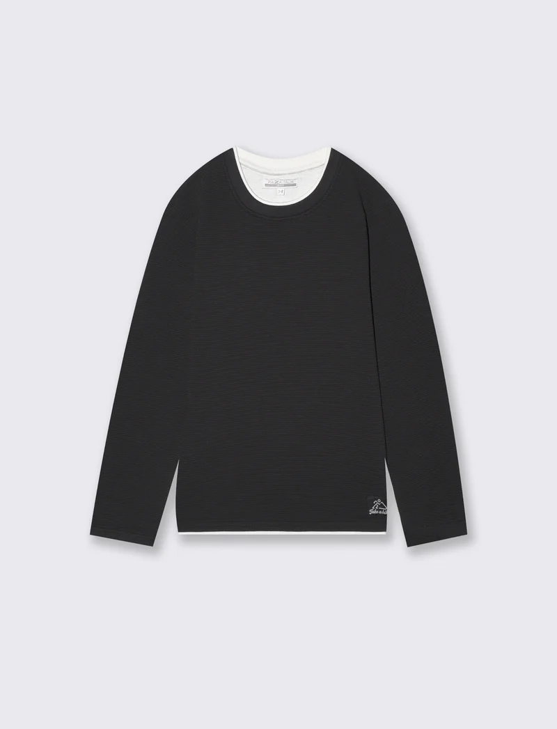 T-shirt girocollo minimal in cotone waffle - Nero