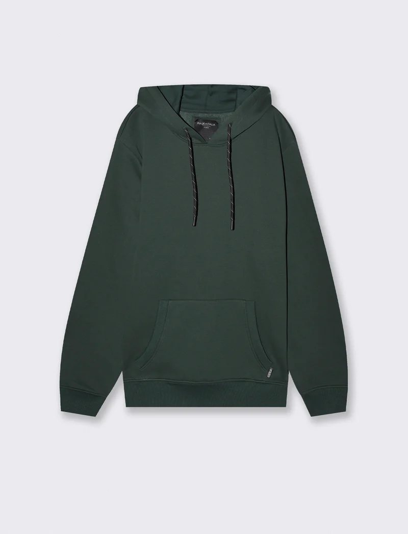 Felpa Basic con Cappuccio e Tasca Marsupio - Verde scuro