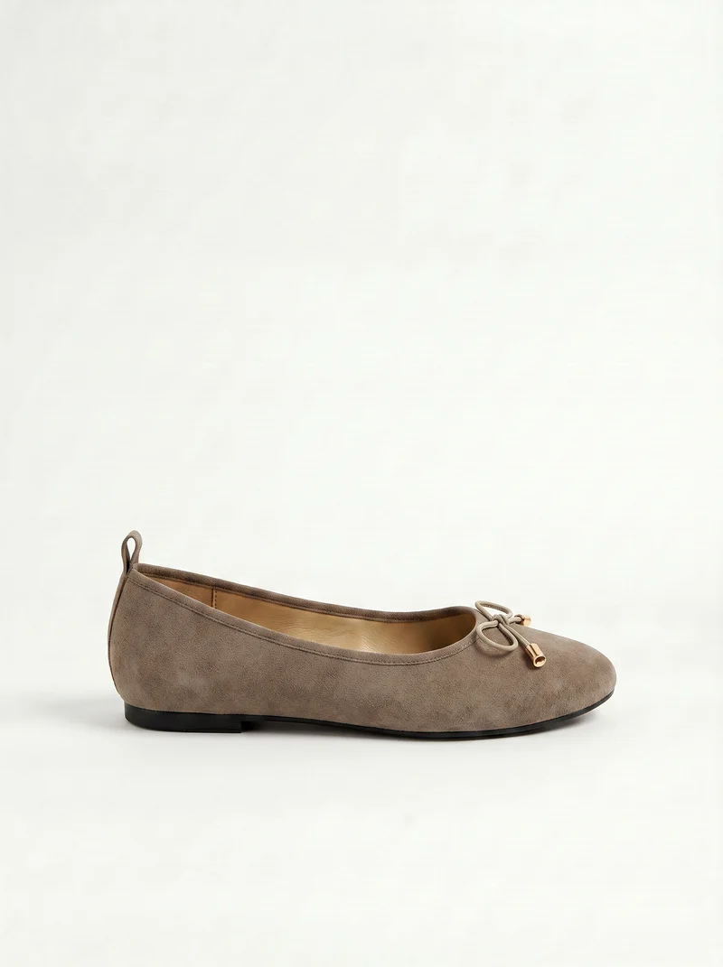 Ballerina da in poliuretano con fiocco - Grigio tortora