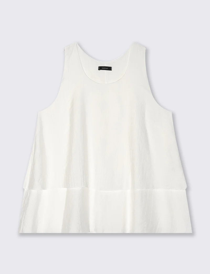 Top giromanica con scollo rotondo e balze - Bianco