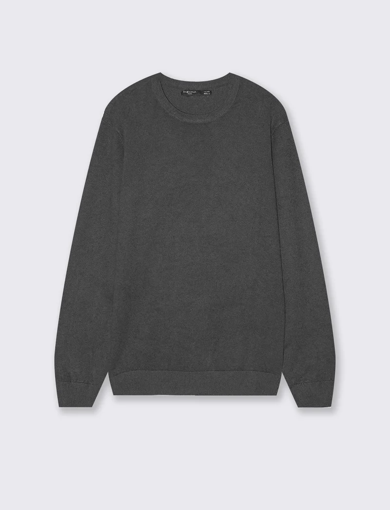 Maglia Girocollo Basic in Filato Comfort - Antracite melange