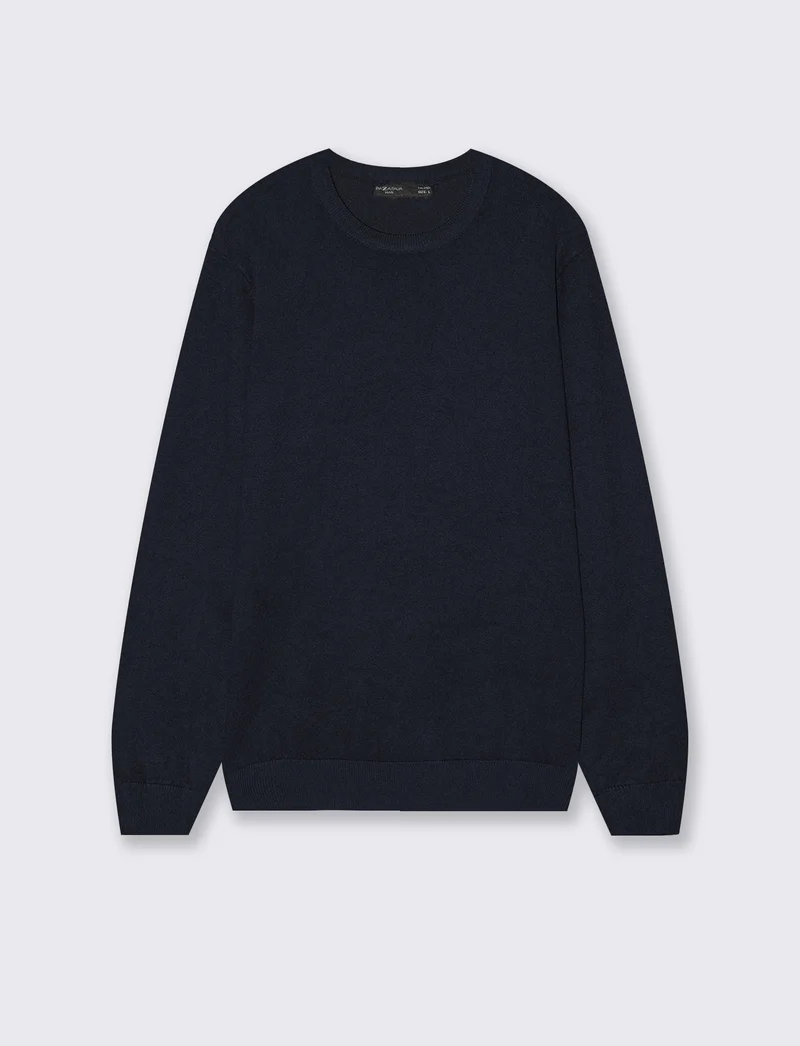 Maglia Girocollo Basic in Filato Comfort - Blu
