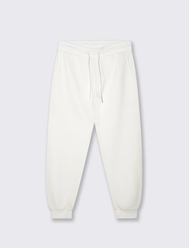 Pantaloni Jogger Basic in Felpa Garzata - Bianco