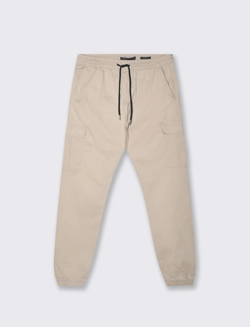 Pantaloni Cargo Fit in Cotone Elasticizzato - Beige