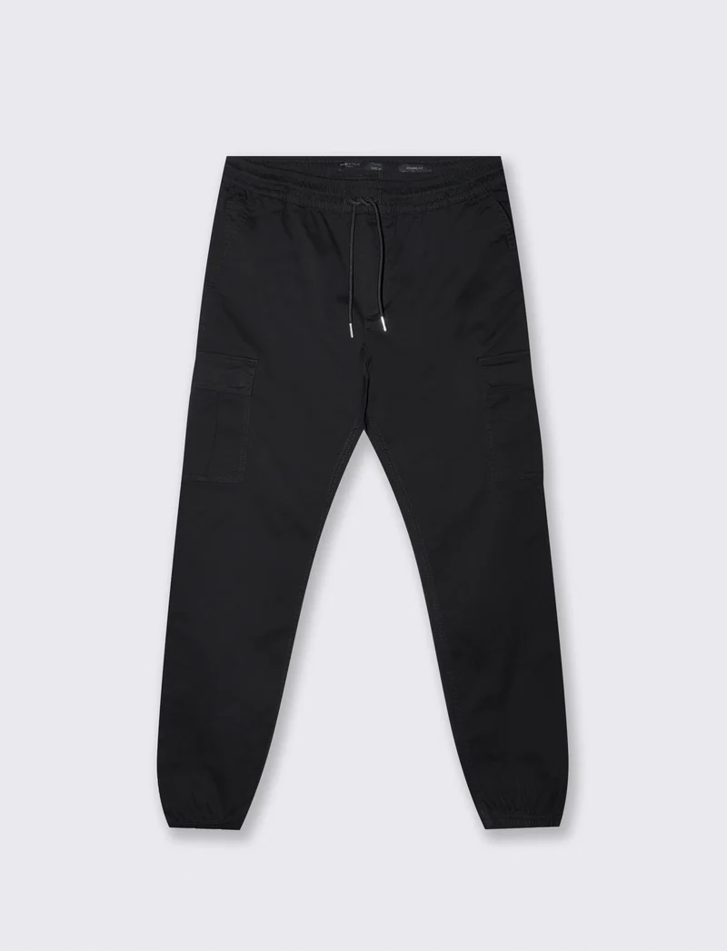 Pantaloni Cargo Fit in Cotone Elasticizzato - Nero